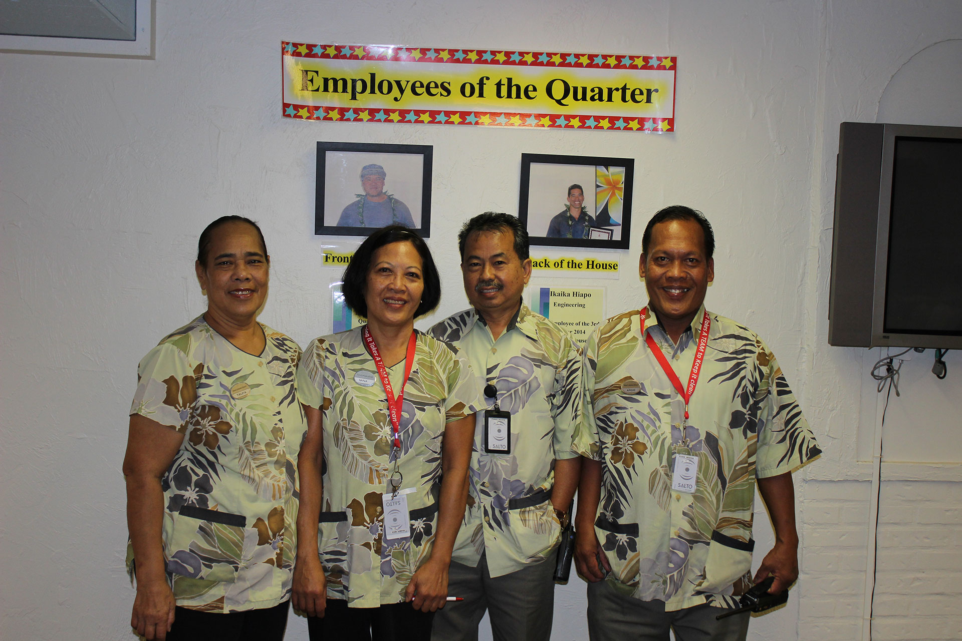 Housekeeping (l-r): Room Stylist/Inspectress Taufa Tupou, Room Stylist Mina Alamon, Houseman Arsenio Ganoy and Houseman Francis Flores.