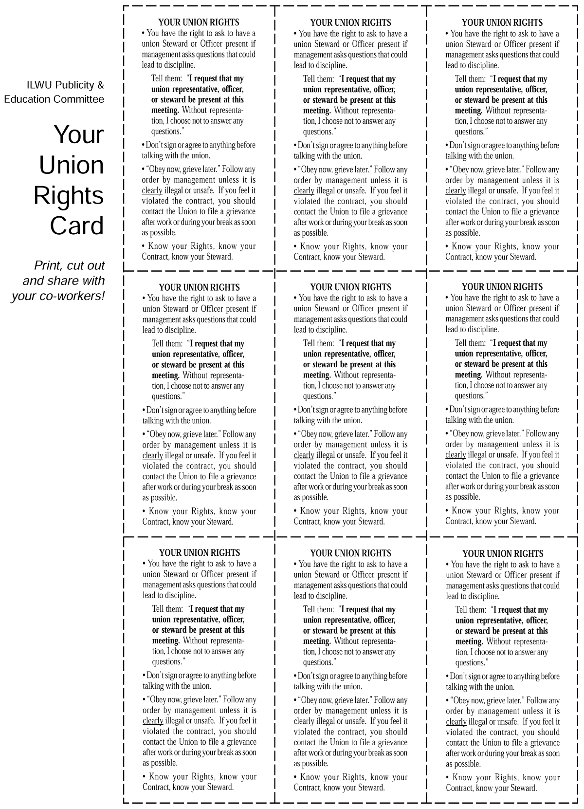 Your Union Rights Card
