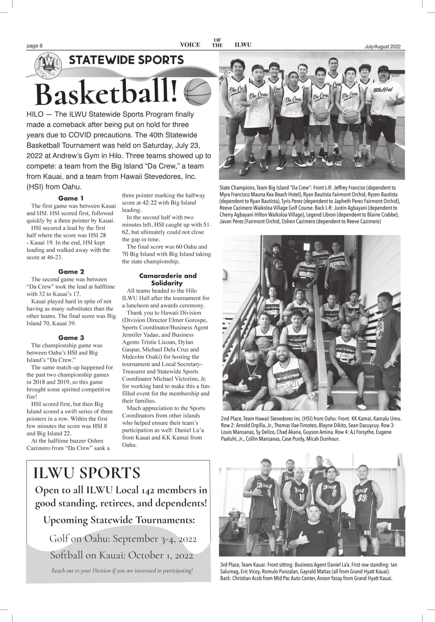 Basketball hawaii division ilwu local 142