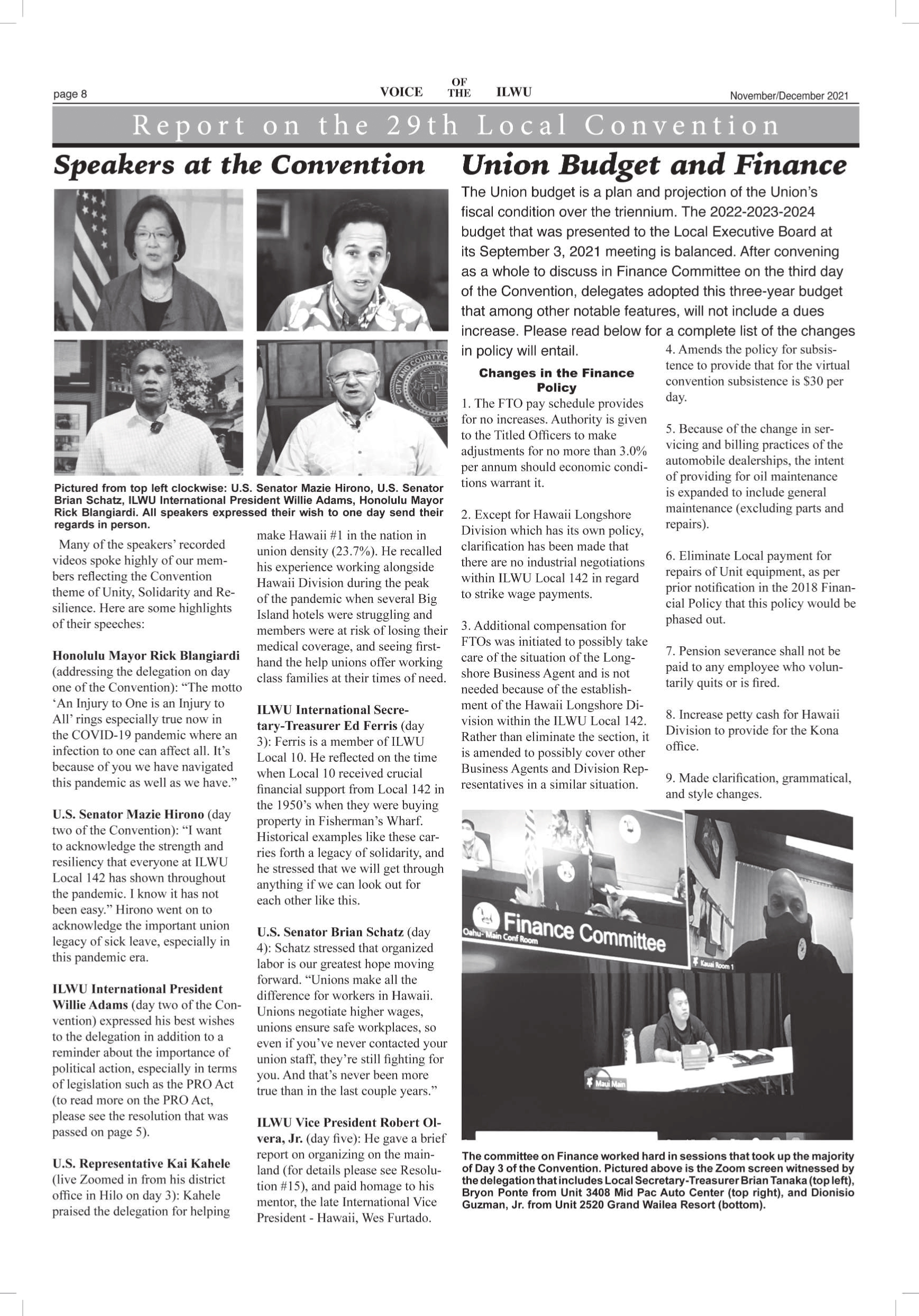 Union budget and finance hawaii division ilwu local 142