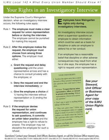 What Every Union Member Should Know Poster #1: WEINGARTEN RIGHTS