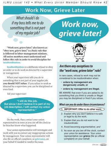 What Every Union Member Should Know Poster #2: WORK NOW, GRIEVE LATER